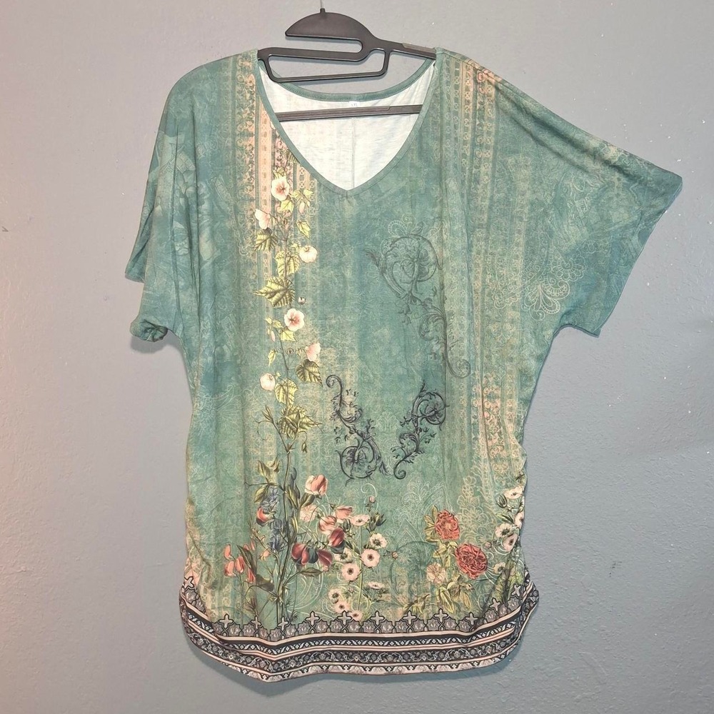 Green floral print blouse